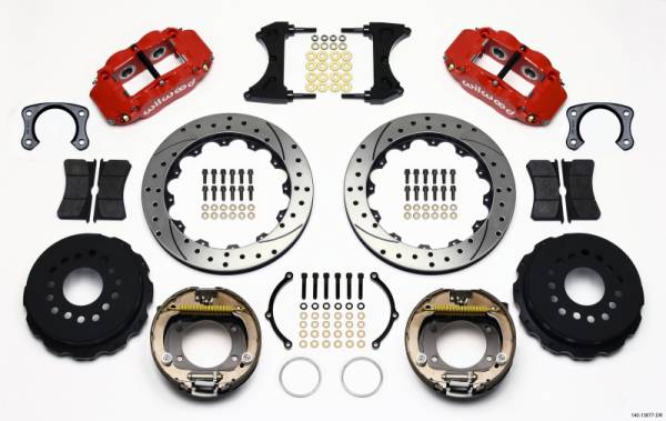 Wilwood - Wilwood 140-13677-DR Wilwood Narrow Superlite 4R Rear P-Brk Kit 12.88in Drill Red Big Ford New Style