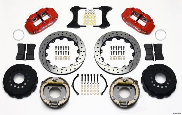 Wilwood - Wilwood 140-13678-DR Wilwood Narrow Superlite 4R Rear P-Brk Kit 12.88in Drill Red Chevy 12 Bolt w/ C-Clips