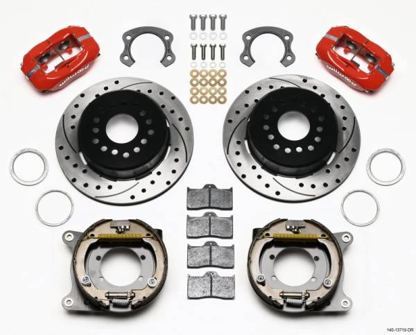 Wilwood - Wilwood 140-13719-DR Wilwood Forged Dynalite P/S Park Brake Kit Drilled Red Ford 8.8 Special w/2.50in Offset-5 Lug