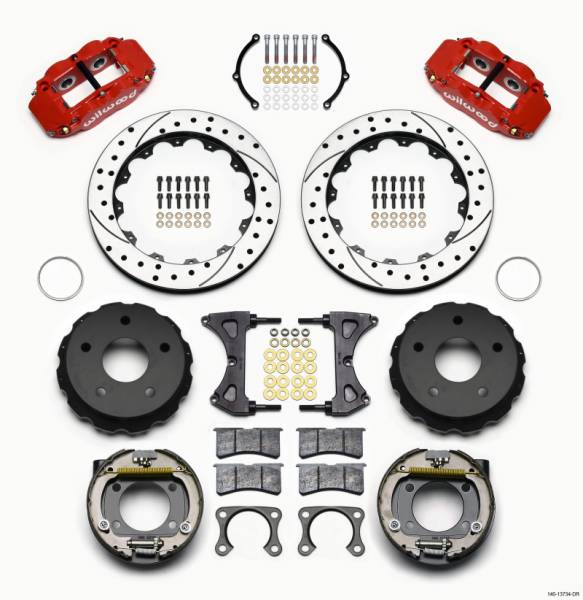 Wilwood - Wilwood 140-13734-DR Wilwood Narrow Superlite 4R Rear P-Brk Kit 12.88in Drilled Red Big Ford 2.00in Off Bronco 5 x 5.50