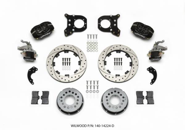 Wilwood - Wilwood 140-14224-D Wilwood Forged Dynalite P/S Rear Kit w/MC4 P-Brake Drilled Chev 12 Bolt w/Clip Eliminator