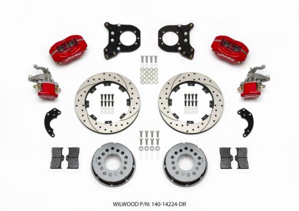 Wilwood - Wilwood 140-14224-DR Wilwood Forged Dynalite P/S Rear Kit w/MC4 P-Brake Drill Red Chev 12 Bolt w/Clip Eliminator