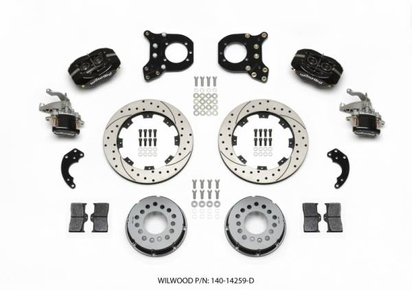 Wilwood - Wilwood 140-14259-D Wilwood Forged Dynalite P/S Rear Kit w/MC4 P-Brake Drilled Chev 12 Bolt w/Clip Elimin-Staggered