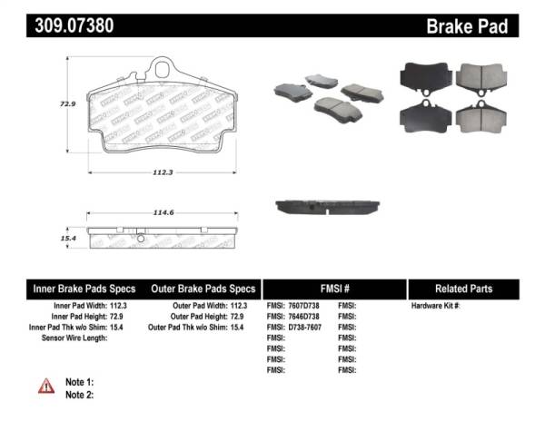 Stoptech - Stoptech 309.07380 StopTech Performance 97-04 Porsche Boxster / 00-08 Boxster S / 98-08 911 Rear Brake Pads