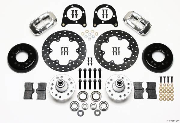 Wilwood - Wilwood 140-1501-DP Wilwood Forged Dynalite Front Drag Kit Drilled Polished 37-48 Ford Psgr. Car Spindle