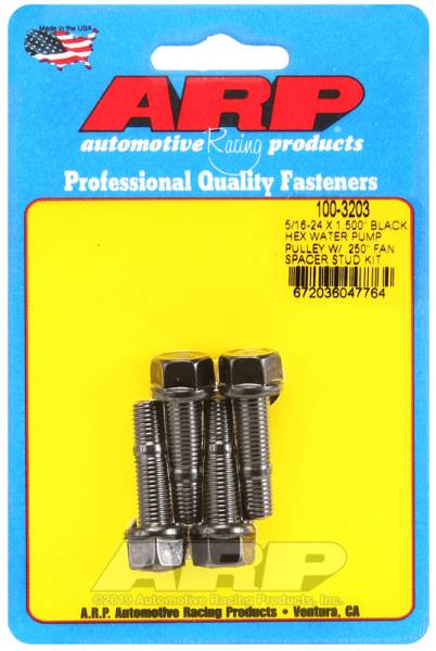 ARP - ARP 100-3203 ARP 5/16-24 X 1.500 Black Hex Water Pump Pulley w/ .250in Fan Spacer Stud Kit