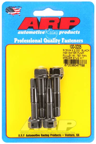 ARP - ARP 100-3205 ARP 5/16-24 X 2.000 Black Hex Water Pump Pulley w/ .750in Fan Spacer Stud Kit