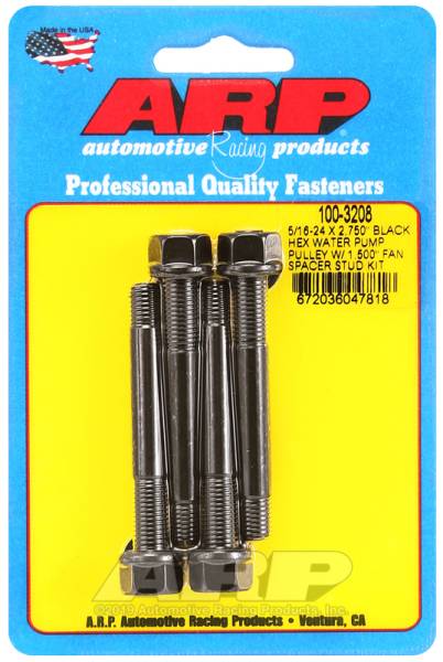 ARP - ARP 100-3208 ARP 5/16-24 X 2.750 Black Hex Water Pump Pulley w/ 1.500in Fan Spacer Stud Kit
