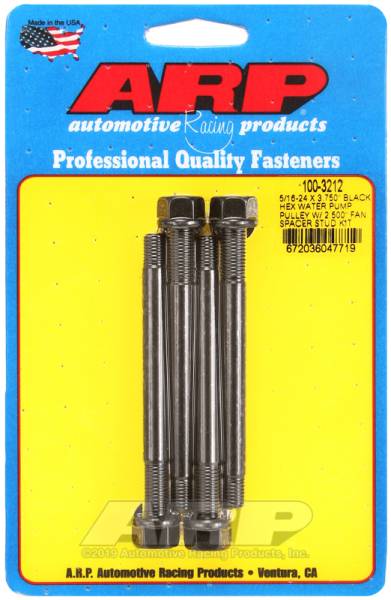 ARP - ARP 100-3212 ARP 5/16-24 X 3.750 Black Hex Water Pump Pulley w/ 2.500in Fan Spacer Stud Kit