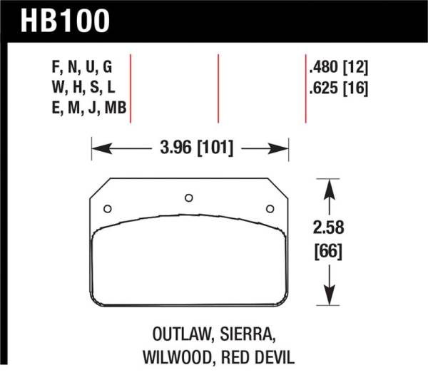 Hawk Performance - Hawk Performance kHB100E.625 Hawk Wilwood/Outlaw 16mm Blue 9012 Rear Brake Pads