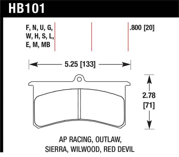 Hawk Performance - Hawk Performance kHB101S.800 Hawk AP Racing Essex / Brakeman / CNC / Coleman / Outlaw / Wilwood HT-10 Race Brake Pads