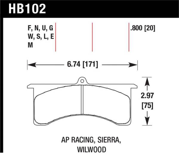 Hawk Performance - Hawk Performance kHB102G.800 Hawk AP Racing 6 - Sierra/JFZ - Wilwood DTC-60 Race Brake Pads