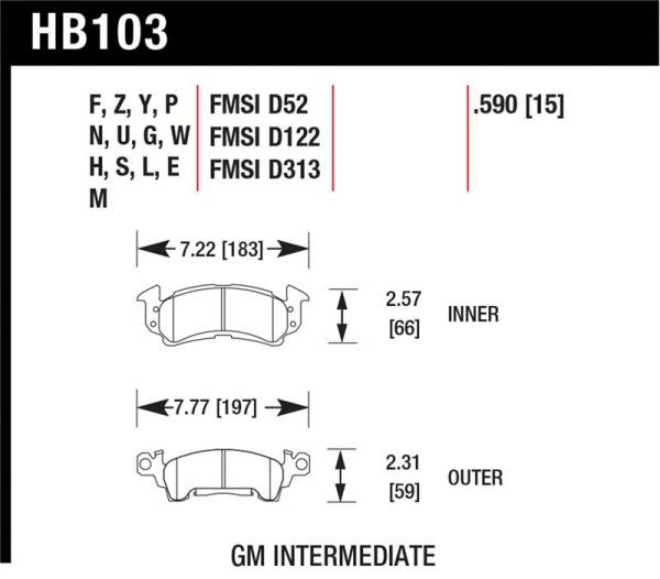 Hawk Performance - Hawk Performance kHB103P.590 Hawk 76-77 Chevrolet Camaro LT / 72 Camaro Z28 / 69-81 Camaro Super Duty Street Front Brake Pads