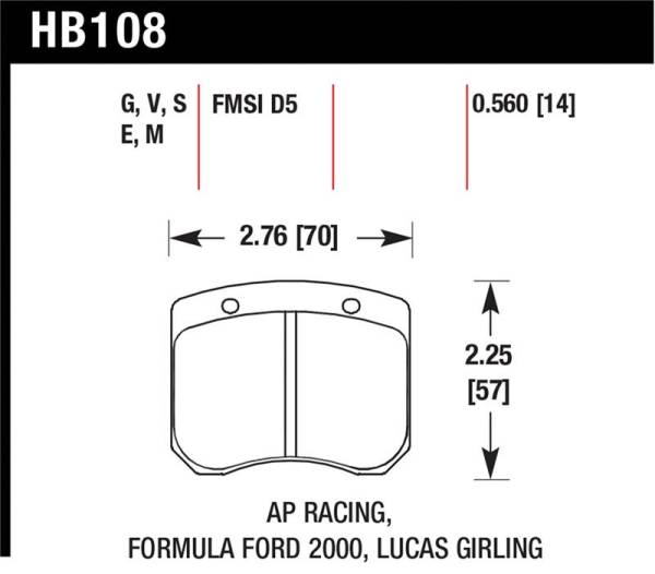 Hawk Performance - Hawk Performance kHB108S.560 Hawk AP Racing / FF 2000 HT-10 Race Brake Pads