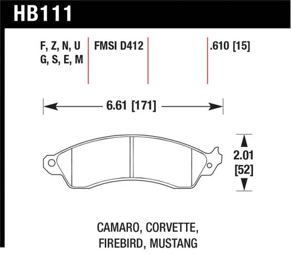 Hawk Performance - Hawk Performance kHB111Z.610 Hawk 94-04 Mustang Cobra / 88-95 Corvette 5.7L / 88-92 Camaro w/ HD Brakes Front Performance Ceramic