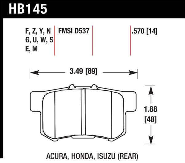 Hawk Performance - Hawk Performance kHB145U.570 Hawk 02-06 Acura RSX / 02-11 Honda Civic Si / 00-09 S2000 DTC-70 Race Rear Brake Pads