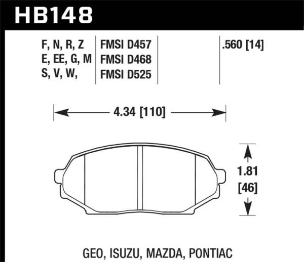 Hawk Performance - Hawk Performance kHB148B.560 Hawk 90-93 Mazda Miata Base 1.6L HPS 5.0 Front Brake Pads