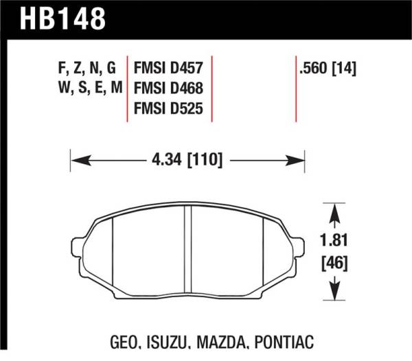 Hawk Performance - Hawk Performance kHB148E.560 Hawk 89-93 Miata Blue 9012 Race Front Brake Pads D525