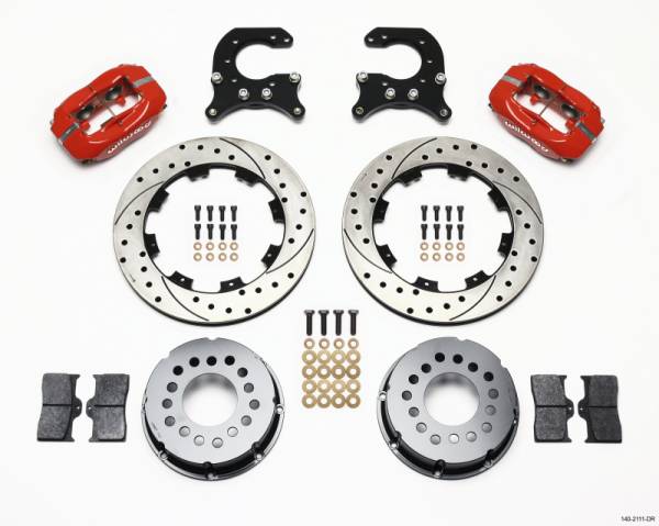 Wilwood - Wilwood 140-2111-DR Wilwood Forged Dynalite P/S Rear Kit Drilled Red 58-64 Olds/Pontiac Ends
