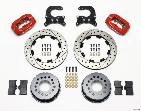 Wilwood - Wilwood 140-2112-DR Wilwood Forged Dynalite P/S Rear Kit Drilled Red Chev 12 Bolt w C-Clips