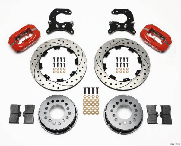 Wilwood - Wilwood 140-2113-DR Wilwood Forged Dynalite P/S Rear Kit Drilled Red Small Ford 2.66in Offset