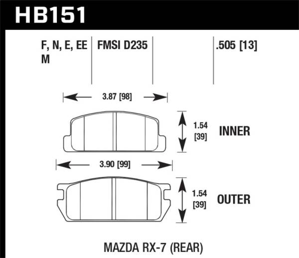 Hawk Performance - Hawk Performance kHB151D.505 Hawk 1985 Mazda RX-7 1.1L GS Rear ER-1 Brake Pads