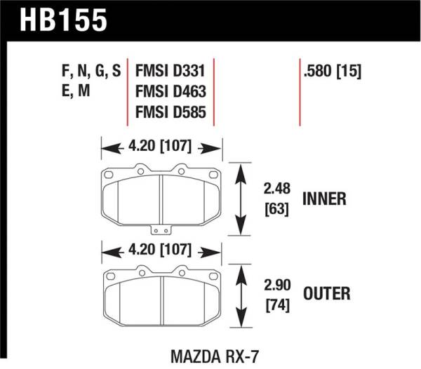 Hawk Performance - Hawk Performance kHB155B.580 Hawk 1990-1990 Mazda RX-7 GXL (w/Elec Adjust Susp) HPS 5.0 Front Brake Pads