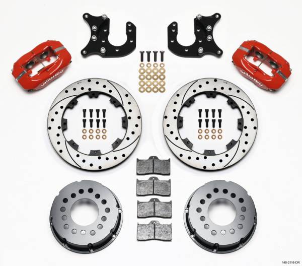 Wilwood - Wilwood 140-2116-DR Wilwood Forged Dynalite P/S Rear Kit Drilled Red Mopar-Dana 2.72in Offset