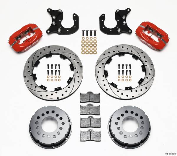 Wilwood - Wilwood 140-3018-DR Wilwood Forged Dynalite P/S Rear Kit Drilled Red Ford 8.8 w/2.5in Offset-5 Lug