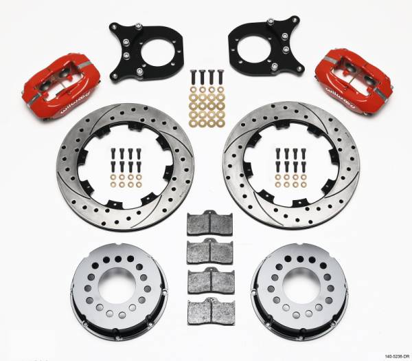 Wilwood - Wilwood 140-5236-DR Wilwood Forged Dynalite P/S Rear Kit Drilled Red Chev 12 Bolt w/Clip Eliminator