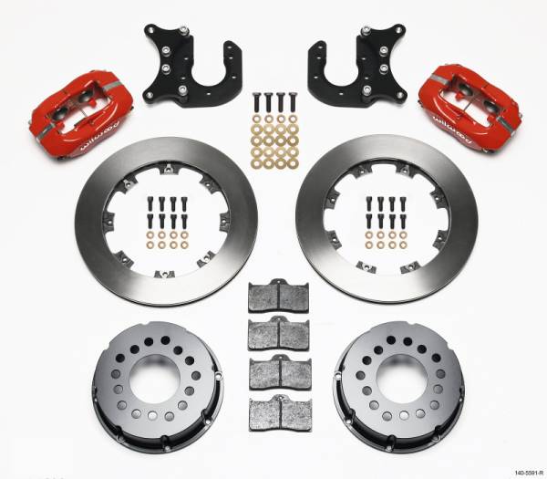 Wilwood - Wilwood 140-5591-R Wilwood Forged Dynalite P/S Rear Kit Red Mopar/Dana 2.36in Off w/Snap Ring Bearing