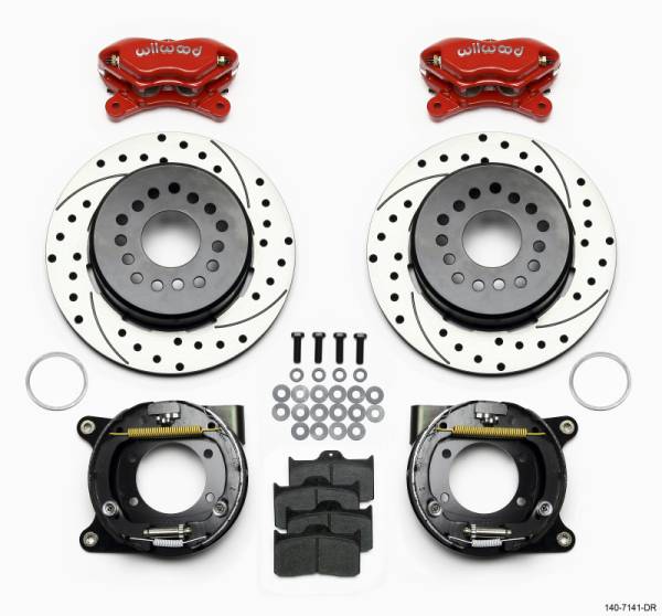 Wilwood - Wilwood 140-7141-DR Wilwood Forged Dynalite P/S P-B Kit Drilled-Red Chevy 12 Bolt w/ C-Clips