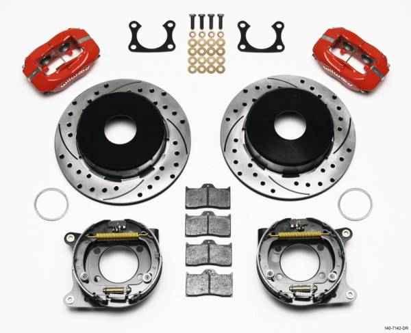 Wilwood - Wilwood 140-7142-DR Wilwood Forged Dynalite P/S Park Brake Kit Drilled Red Big Ford 2.36in Offset Currie Blank