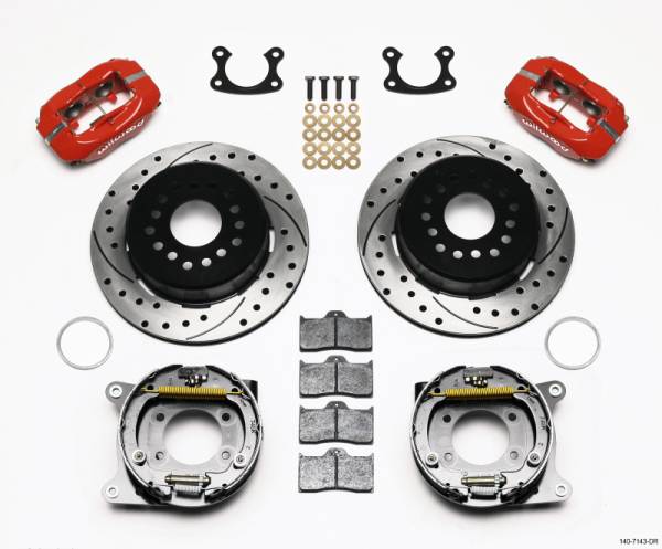 Wilwood - Wilwood 140-7143-DR Wilwood Forged Dynalite P/S Park Brake Kit Drilled Red Small Ford 2.66in Offset