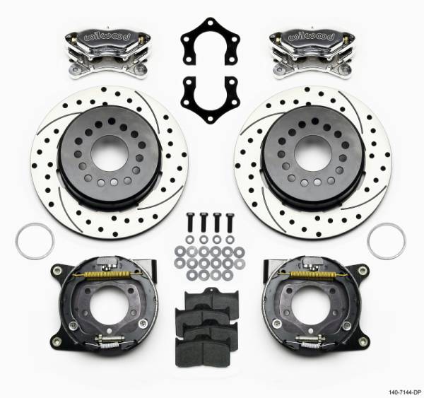 Wilwood - Wilwood 140-7144-DP Wilwood Forged Dynalite P/S P-B Kit Drilled Polished Mopar/Dana 2.36in Off w/Snap Ring Bearing