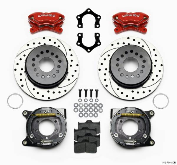 Wilwood - Wilwood 140-7144-DR Wilwood Forged Dynalite P/S P-B Kit Drilled-Red Mopar/Dana 2.36in Off w/Snap Ring Bearing