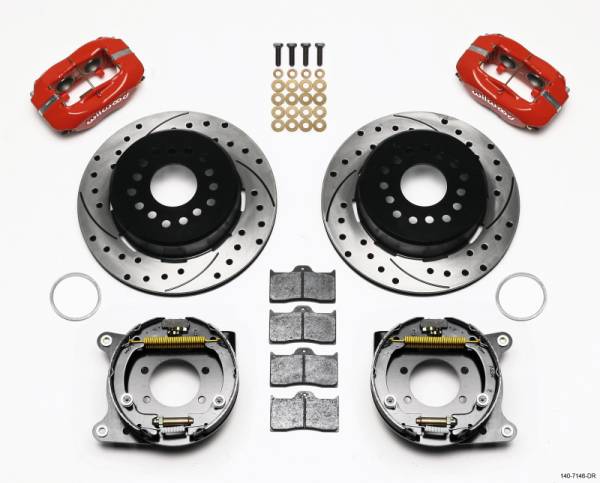 Wilwood - Wilwood 140-7146-DR Wilwood Forged Dynalite P/S Park Brake Kit Drilled Red Ford 8.8 w/2.5in Offset-5 Lug