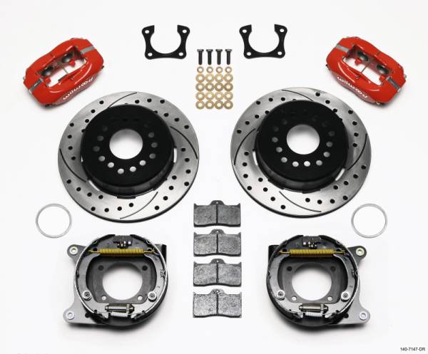 Wilwood - Wilwood 140-7147-DR Wilwood Forged Dynalite P/S Park Brake Kit Drilled Red 58-64 Olds/Pontiac Ends