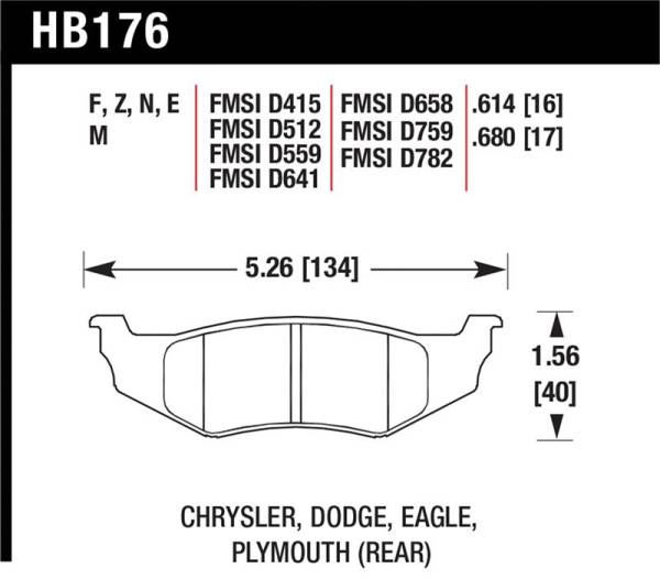 Hawk Performance - Hawk Performance kHB176N.614 Hawk SRT4 HP+ Street Rear Brake Pads