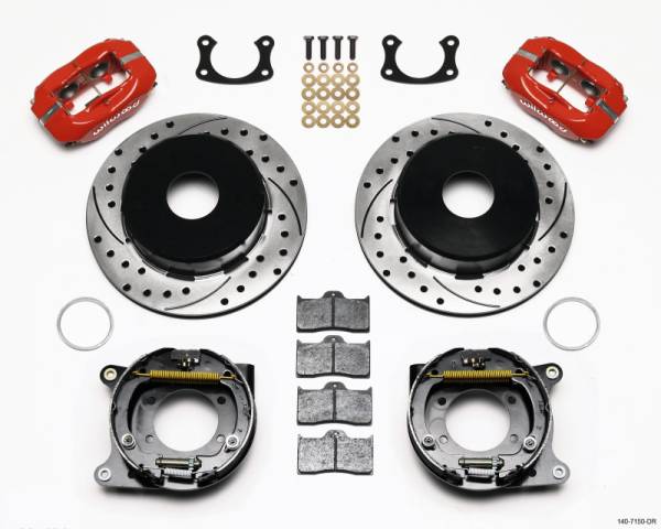 Wilwood - Wilwood 140-7150-DR Wilwood Forged Dynalite P/S Park Brake Kit Drilled Red Big Ford New 2.50in Offset Currie Blank