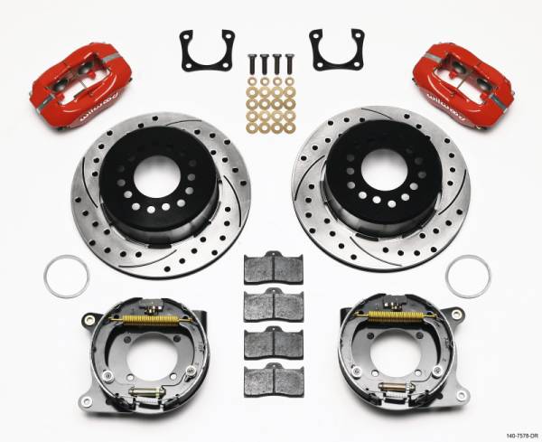 Wilwood - Wilwood 140-7578-DR Wilwood Forged Dynalite P/S Park Brake Kit Drilled Red Chevy 12 Bolt-Spec 3.15in Bearing