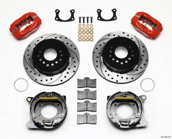 Wilwood - Wilwood 140-7582-DR Wilwood Forged Dynalite P/S P-B Kit Drilled Red New Big Ford 2.36in Offset