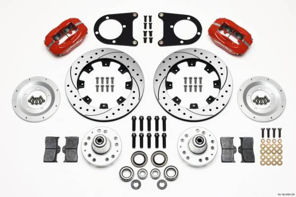 Wilwood - Wilwood 140-8583-DR Wilwood Forged Dynalite Front Kit 12.19in Drilled Red 37-48 Ford Psgr. Car Spindle