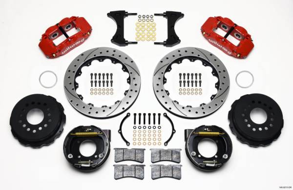 Wilwood - Wilwood 140-9213-DR Wilwood Narrow Superlite 4R Rear P-Brk Kit 12.88in Drilled Red Chevy 12 Bolt w/ C-Clips