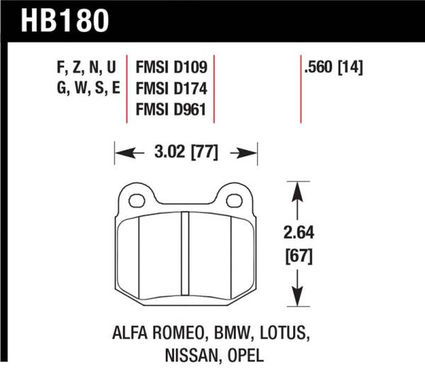 Hawk Performance - Hawk Performance kHB180Z.560 Hawk 03-06 Evo / 04-09 STi / 03-07 350z Track Performance Ceramic Street Rear Brake Pads