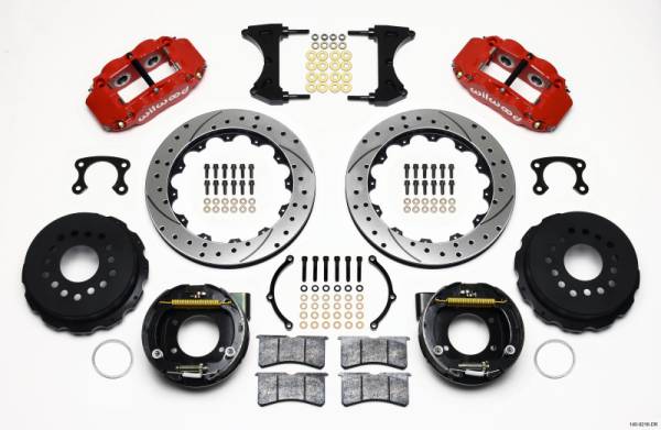 Wilwood - Wilwood 140-9216-DR Wilwood Narrow Superlite 4R Rear P-Brk Kit 12.88in Drilled Red Small Ford 2.66in Offset
