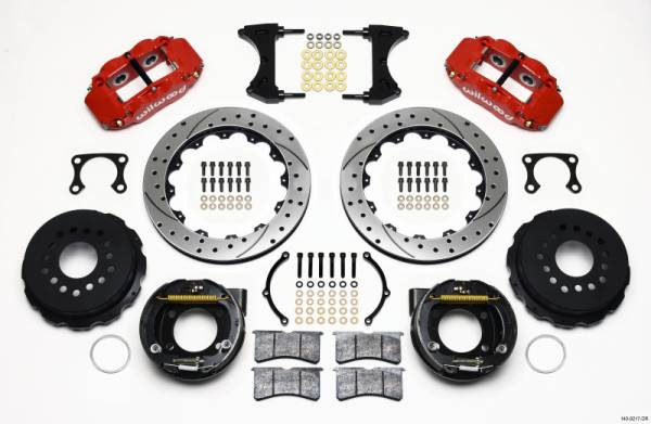 Wilwood - Wilwood 140-9217-DR Wilwood Narrow Superlite 4R Rear P-Brk Kit 12.88in Drilled Red Big Ford Old Style 2.36in Offset