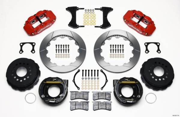 Wilwood - Wilwood 140-9217-R Wilwood Narrow Superlite 4R Rear P-Brk Kit 12.88in Red Big Ford Old Style 2.36in Offset