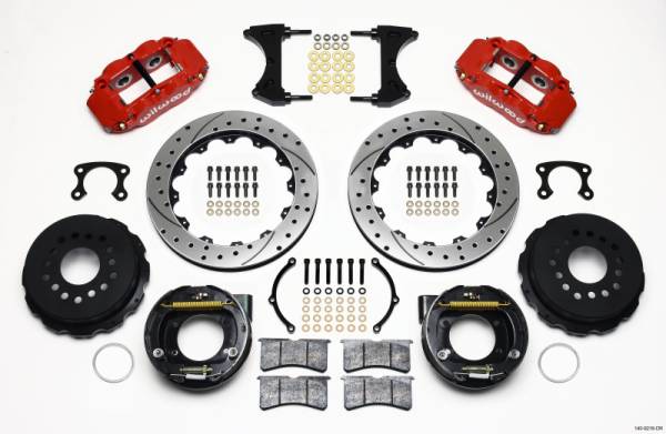 Wilwood - Wilwood 140-9218-DR Wilwood Narrow Superlite 4R Rear P-Brk Kit 12.88in Drilled Red Big Ford New Style 2.36in Offset