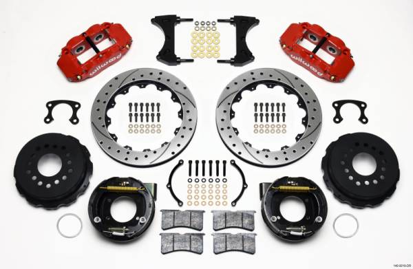 Wilwood - Wilwood 140-9219-DR Wilwood Narrow Superlite 4R Rear P-Brk Kit 12.88in Drill Red Big Ford New Style 2.50in Offset